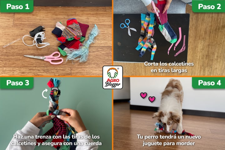 juguetes mordedores para perro con material reciclado